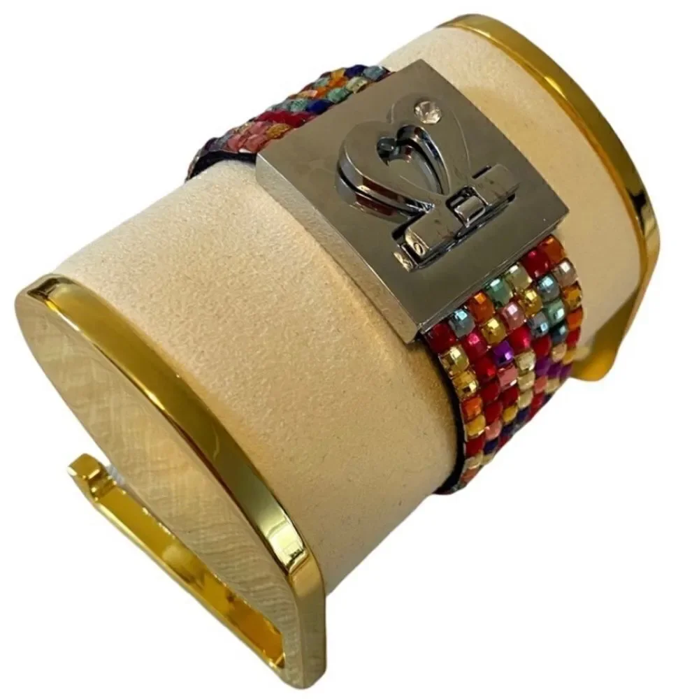 Multi-colored Jeweled Bracelet w/ pretty heart shaped buckle clasp.